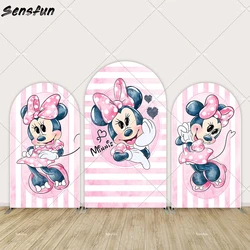 Pink Stripes Minnie Mouse Baby Shower Arch Backdrop Cover Customize Minnie Birthday Party Decoration Banner for Girl Background