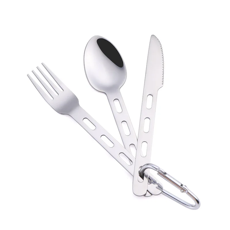 430 Stainless Steel Camping Portable Tableware Set Outdoor Hollowed Out Polished Tableware Picnic Knive Fork Spoon 3-piece Set