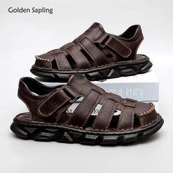 Golden Sapling Summer Shoes Genuine Leather Men's Sandals Fashion Platform Flats Casual Beach Shoe Men Leisure Outdoor Sandals