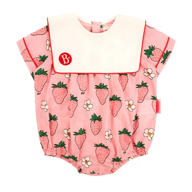 Baby\'s Rompers Girl Newborn Clothes  Infant Summer Short Sleeve Creeper Cute Strawberry Print Pattern Pure Cotton One Piece 2023