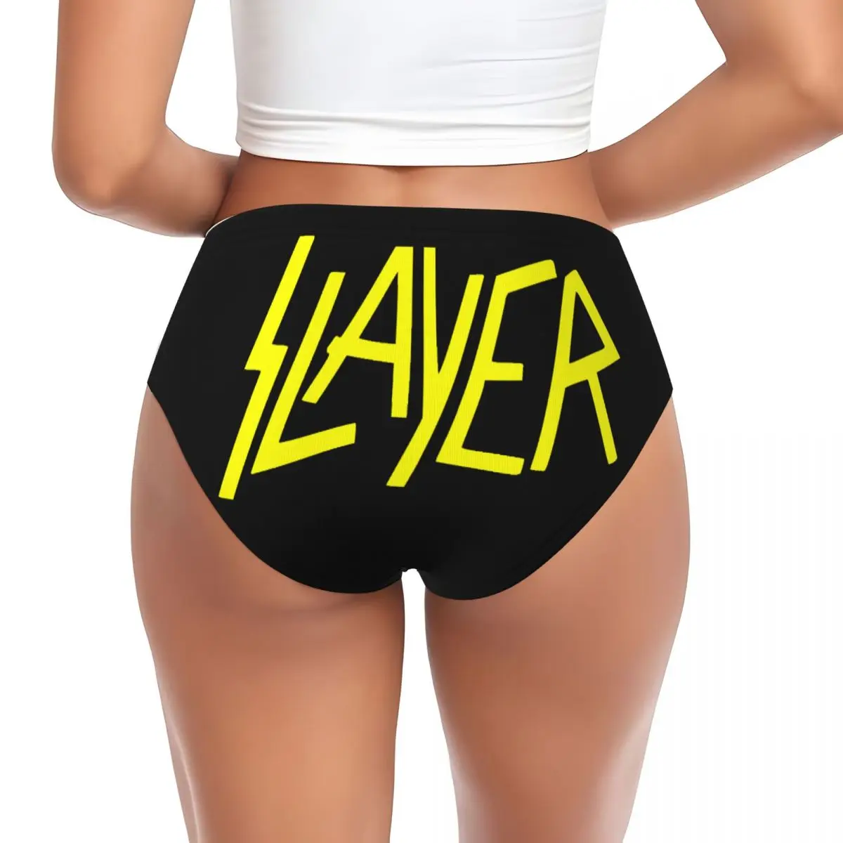 Custom Yellow Heavy S-Slayers Thrash Metal Briefs Underwear Womens Comfortable Stretch Rock Roll Band Panties