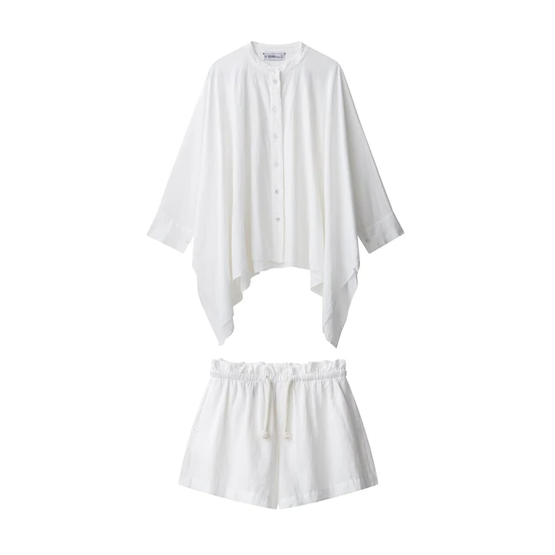 

RAFZNB Mid Waist Casual Shorts Sets for Women Fashion Cape Type Style Loose Shirts Two Piece Set Women Outfits