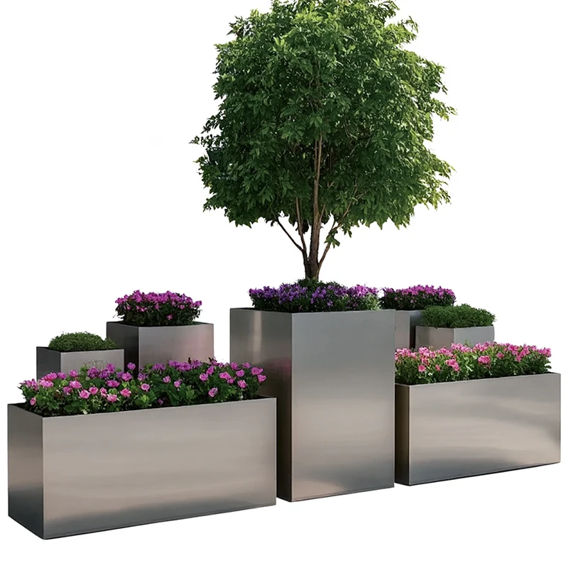

Экологичные уличные квадратные кашпо из нержавеющей стали с эффектом состаривания в традиционном современном дизайне