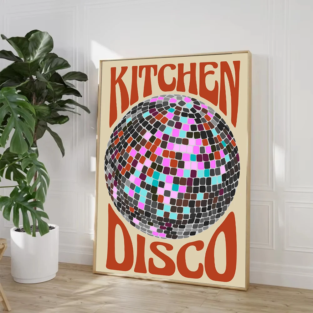 Diese Küche ist für tanzende Poster, bunte Discokugel-Kunst, Leinwandgemälde, Drucke, lustiges Zitat, trendige Wandbilder, Heimdekoration