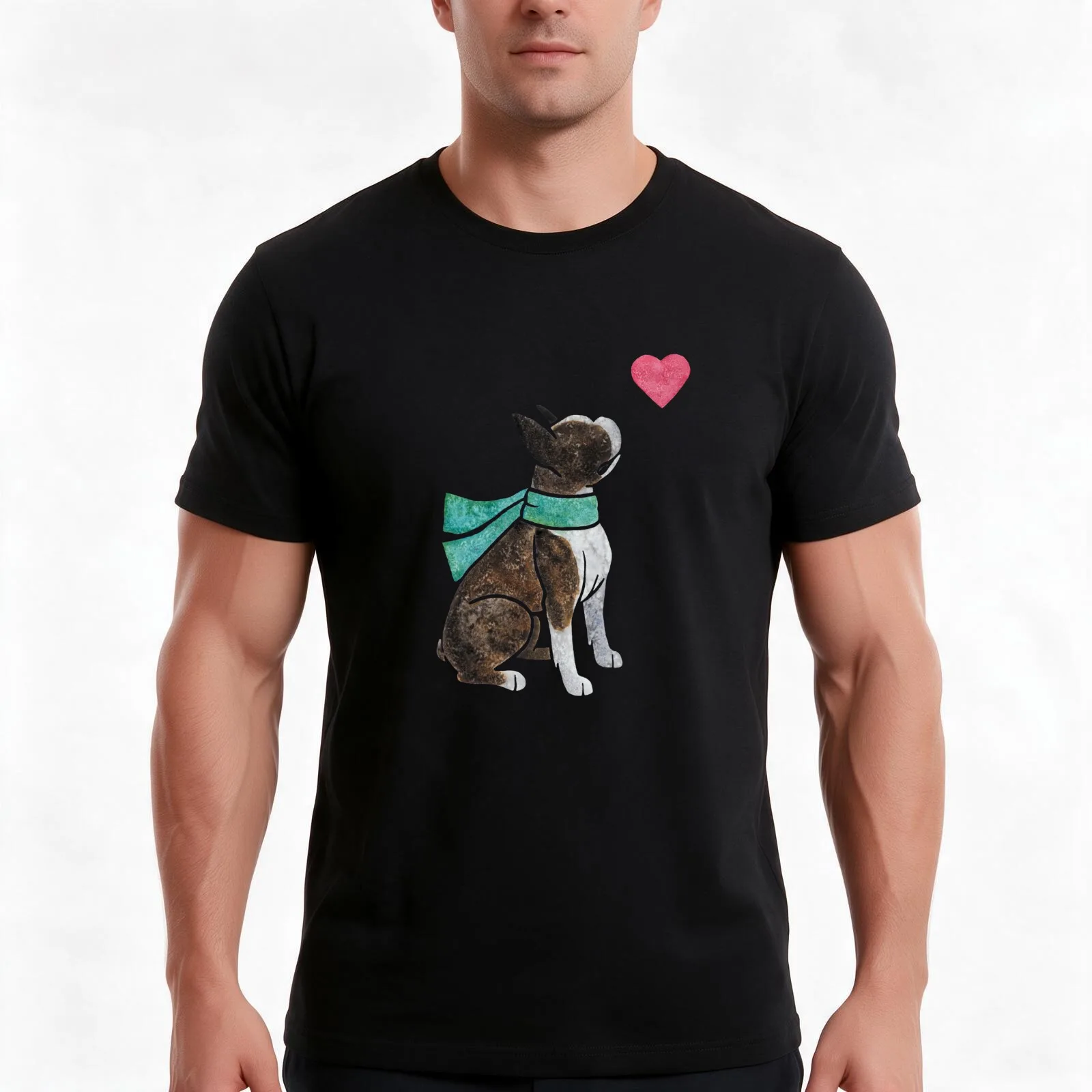 Watercolour Boston Terrier T-Shirt, Summer Casual Cotton Tee, Oversized Streetwear Tops, Vintage Graphic Print, Unisex Men Women