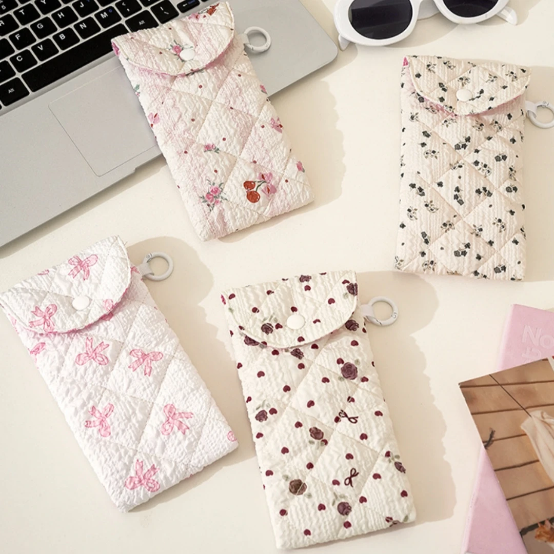 Cute Cartoon Bow Soft Glasses Case Portable Travel Crush Proof Sunglasses Pouches Girls Eyewear Storage Bag For Everyday Use