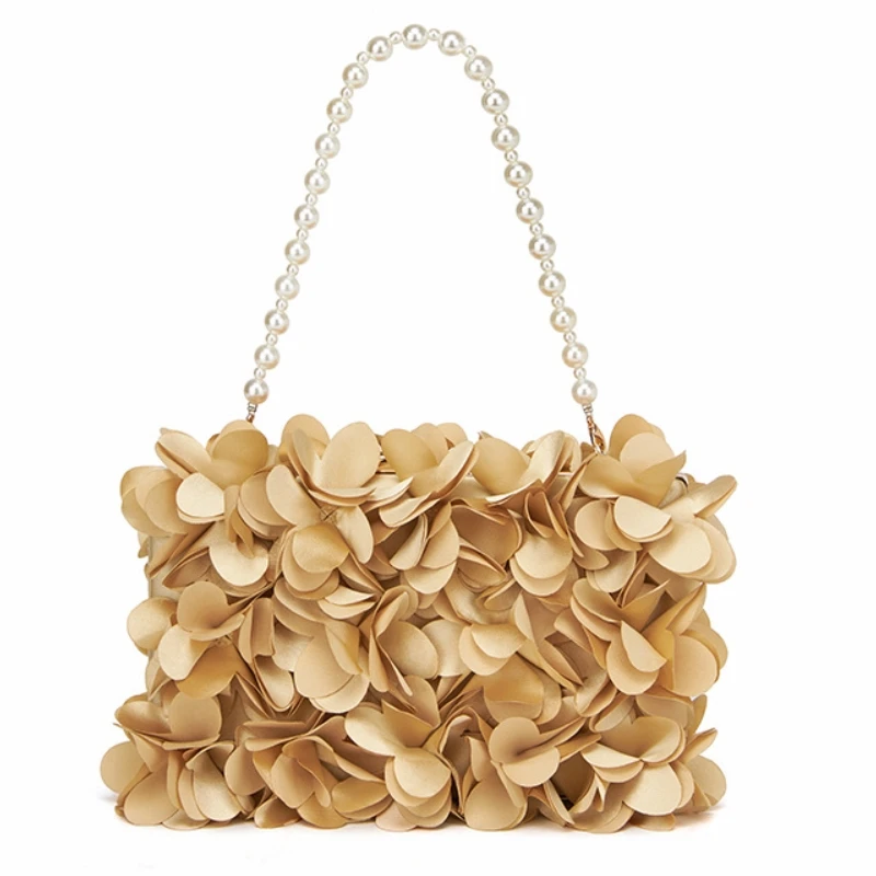

Trendy Satin Floral Evening Clutch Bag 2025 New Hand-held Bag for Banquets Pearl Handle Wedding Purses and Handbags Party Party