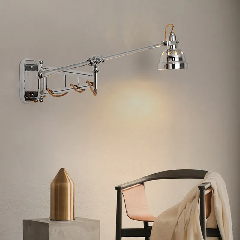 Modern Minimalist Long Arm Wrought Iron Wall Lamps LED Lights Rotatable American Bedroom Kitchen Living Room Restaurant Sconces