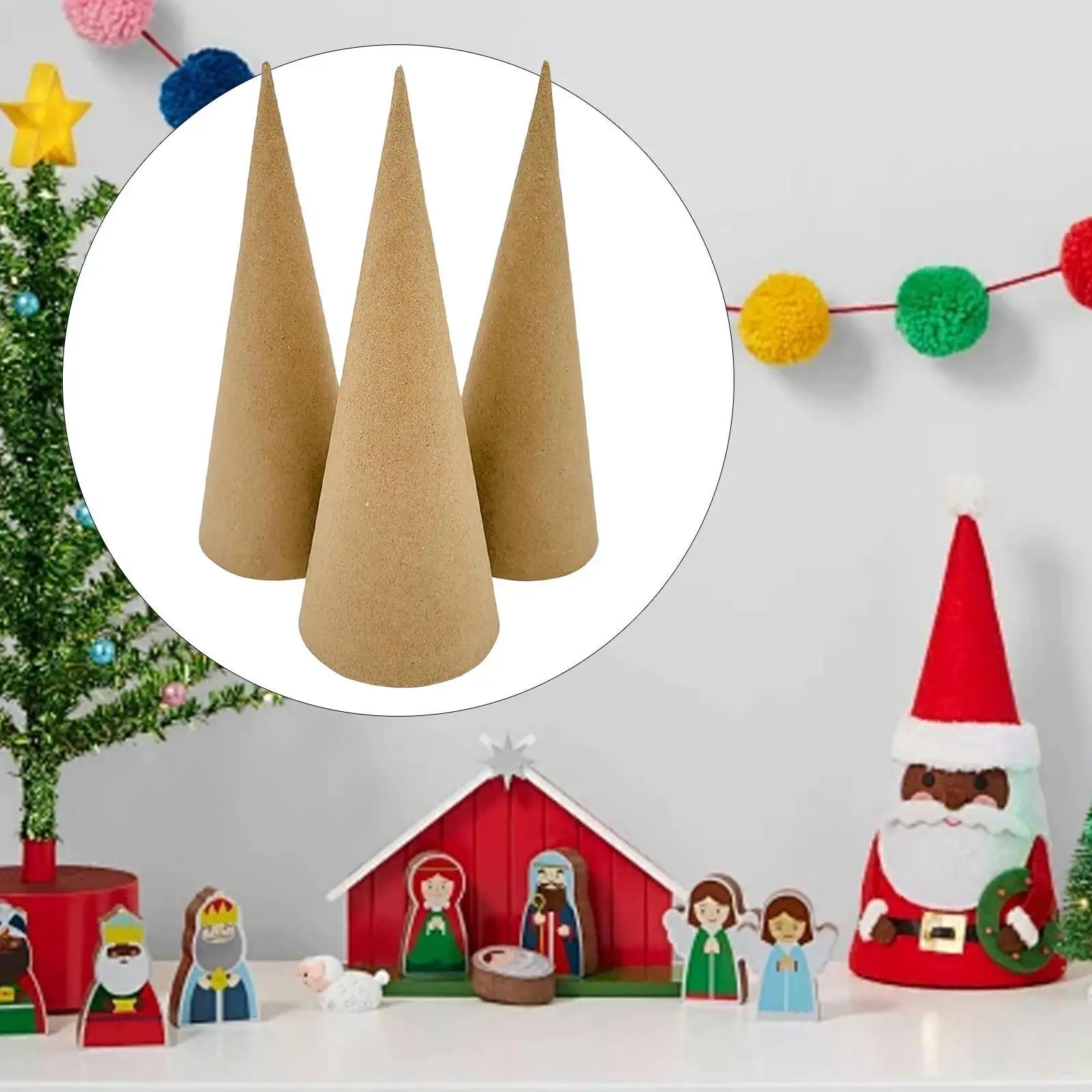 

3x Paper Mache Cones, Open Bottom for Crafting Hands on Imaginative Art Crafts Fine Motor Cardboard Cones for Scrapbooking