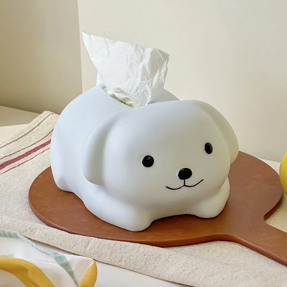 

Anti Drop White Dog Tissue Box Ornament Decorative Figure Model Little Dog Tissue Storage Box Animal Collectible