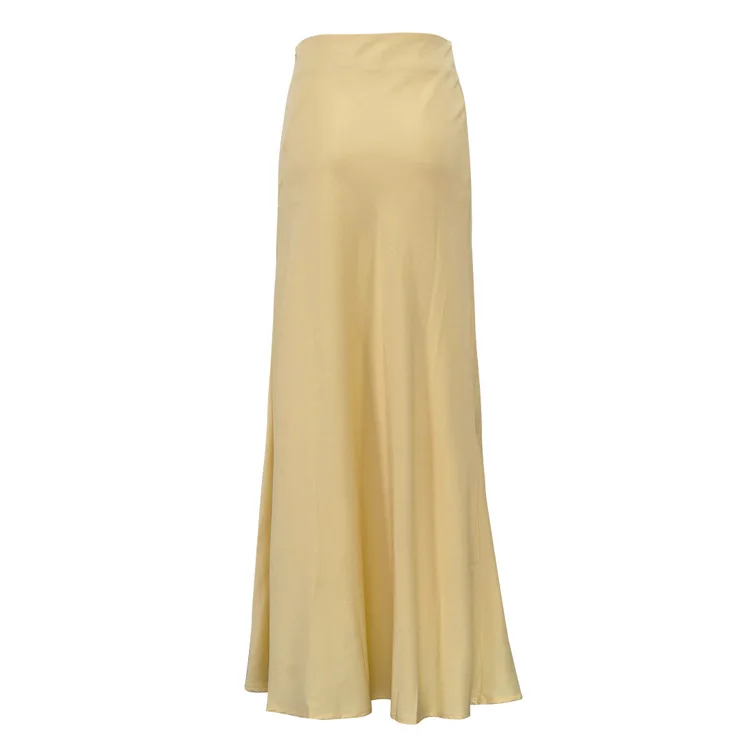 Women's Satin Hanging Yellow Half Skirt, High Waist and Hip Hugging Skirt, Long Skirt 2025 New Style