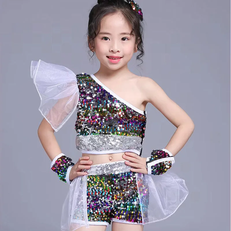 

Children Modern Dance Model Catwalk Sequin Costumes Skirts Dance Wear Girls Jazz Dance Street Dance Performance Costumes