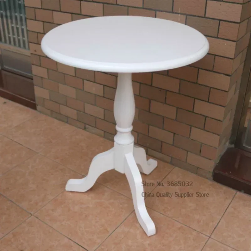 Solid Wood Small round Coffee Table Euro Style Sofa Side Corner Table with Metal Tissue Holder Simple Design American Furniture