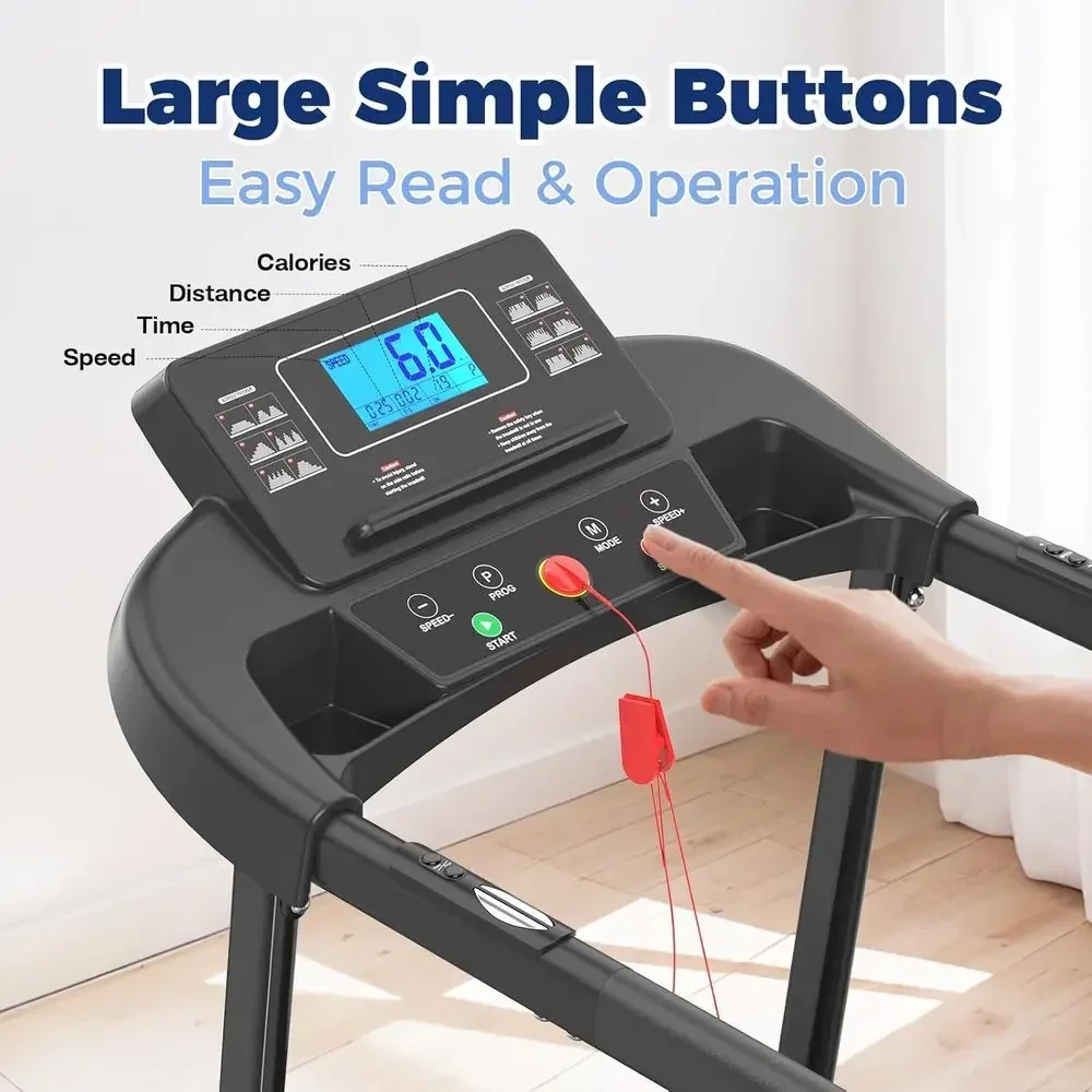 Senior-Friendly Home Treadmill with Long Rails, Heart Rate Monitor, Wide Belt, 2.5 HP, 300 lbs Capacity, PAD Stand & Cup Holder