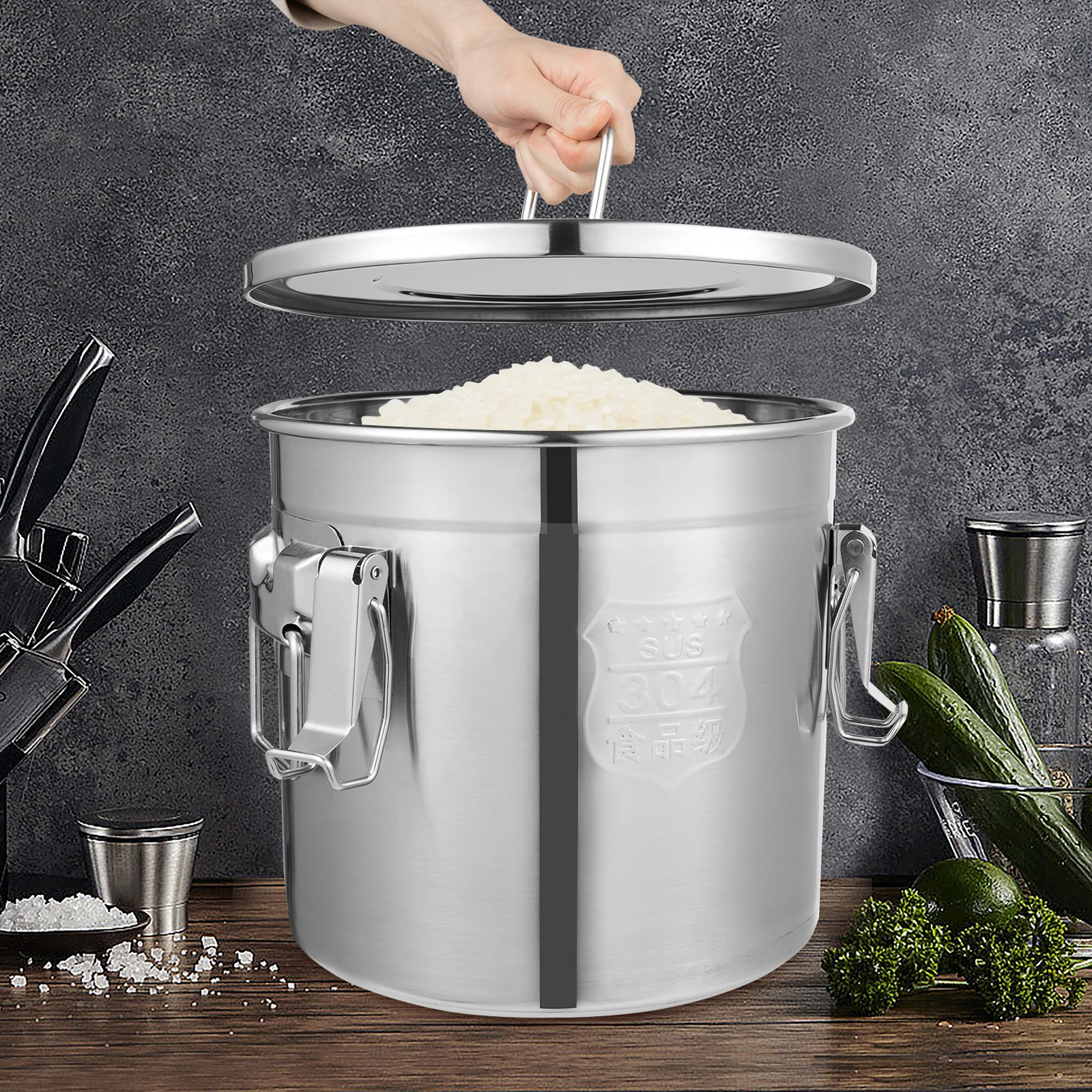 BYMAOCAR Biusgiyeny Caja de almacenamiento de acero inoxidable de 12 L con tapa, contenedor hermético para cereales y cereales, contenedor de harina, cubo de cocina