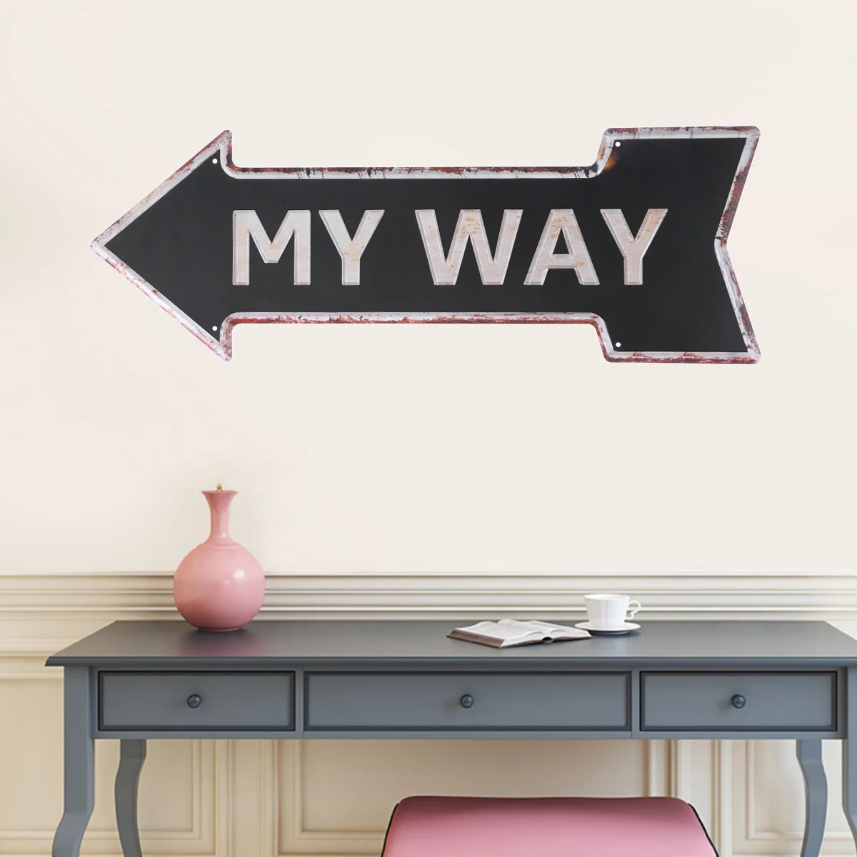 

Retro Iron Direction Indicator Tag 45X16Cm Wall Decor Sign For Bar Hospital Exit Hotel Decoration Arrow Message Sign Road