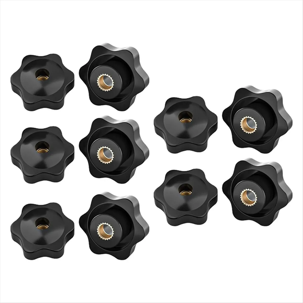 AT16 10Pack Plum-Blossom Hand Tightening Rubber-Head Nuts Black Thumb Nuts Star Mechanical Thumb Nuts M6