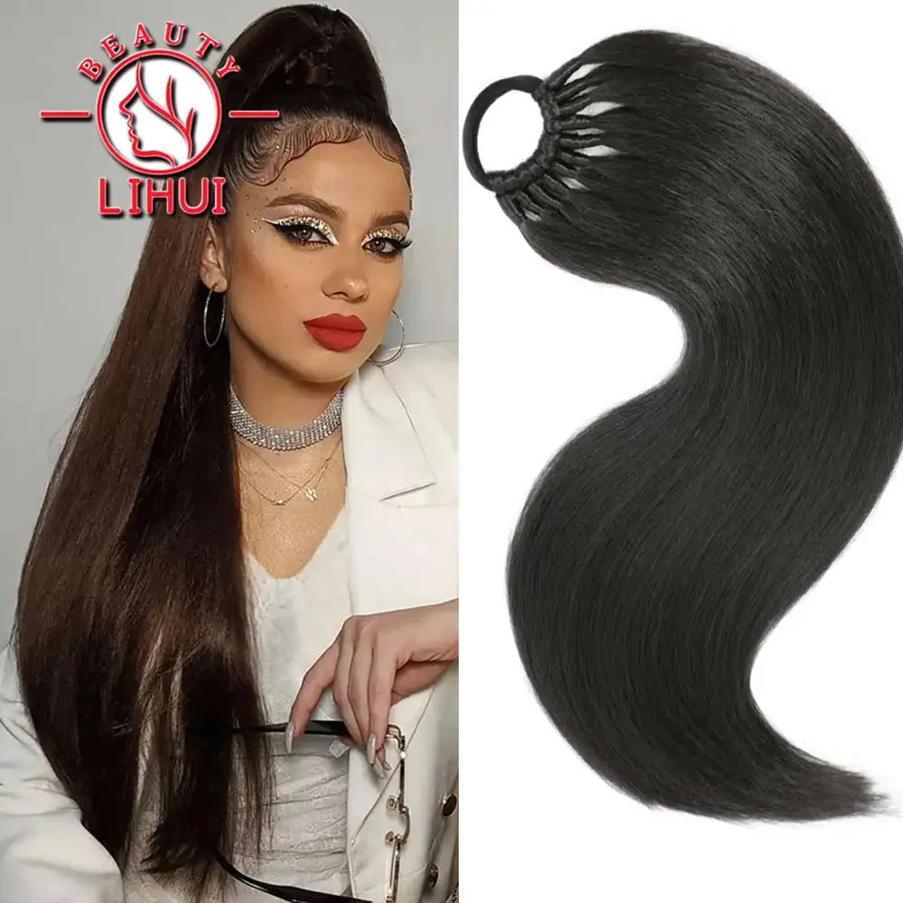 Straight Synthetic Ponytail Hair Extensions Natural Hair False Tail for Women Horse Overhead Tail False Pigtail White and Black