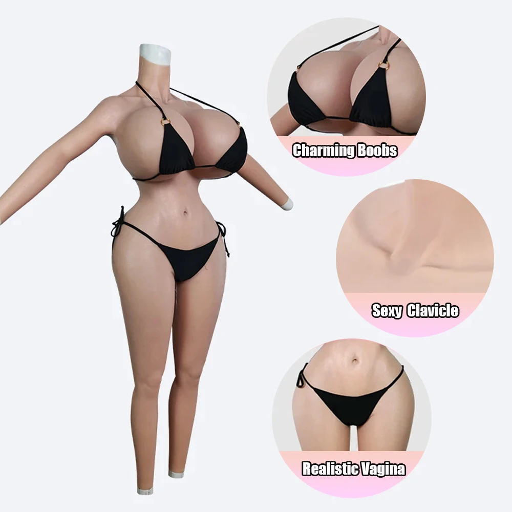 Silicone Bodysuit Giant X Cup Breast Forms With Arms Crossdresser Male To Female Transgender Full Body Suit Drag Queen Costumes