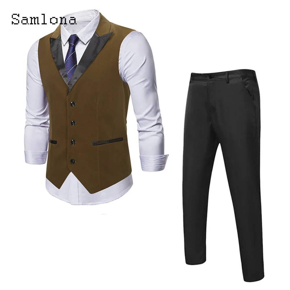 Mens Elegant Fashion Suits Two Piece Sets 2023 Europe Style Vintage Suits Vest and Pencil Pants Suit Business Men Tracksuits Set