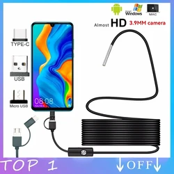Borescopes 3.9mm USB Industrial Endoscope, Type C 3-in-1 Borescope For Android,With 6 LED Lights Tube Sink Drain Pipe Camera