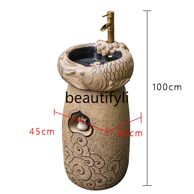 Outdoor sink Balcony Household floor type integrated column type wash basin Garden outdoor courtyard