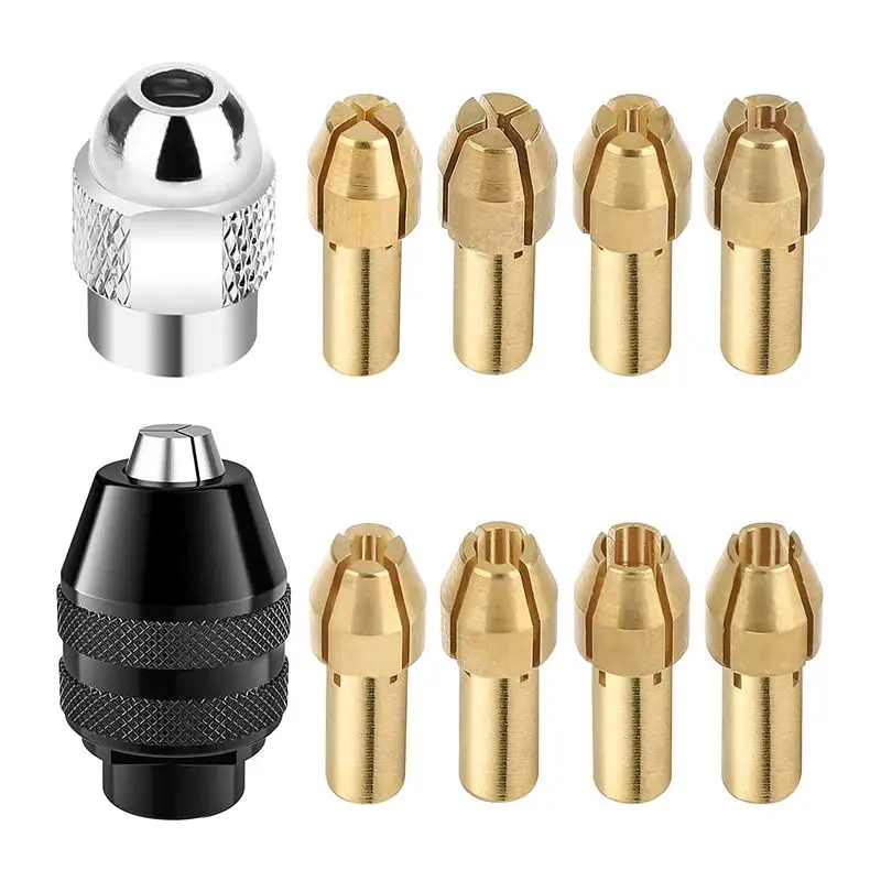 

Y42A-8Pcs Brass Collet Set With Keyless Drill Chuck, Replacement 4485 Brass Quick Change Rotary Drill Nut Tool Set