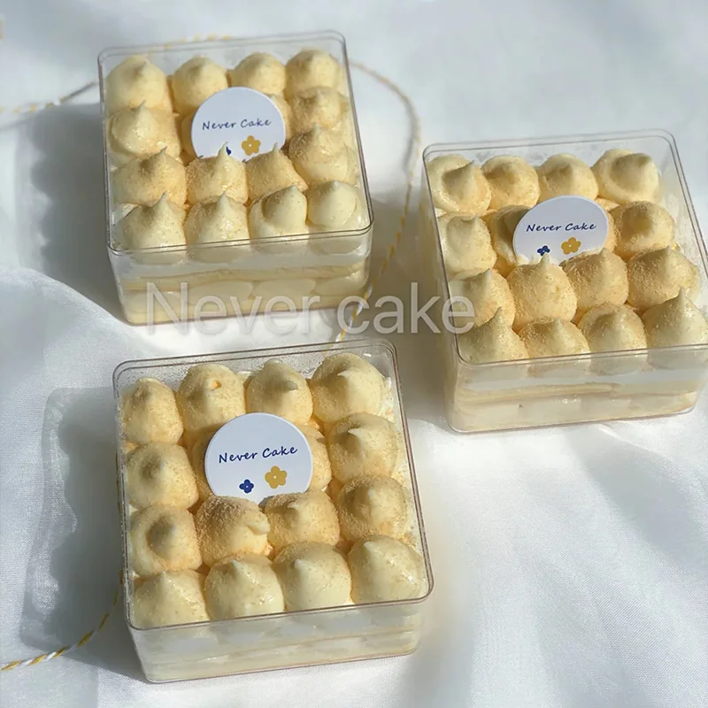 10pcs Square clear hard plastic packaging cake box 450ml diy baking tiramisu mousse dessert cups party jelly cup with lid