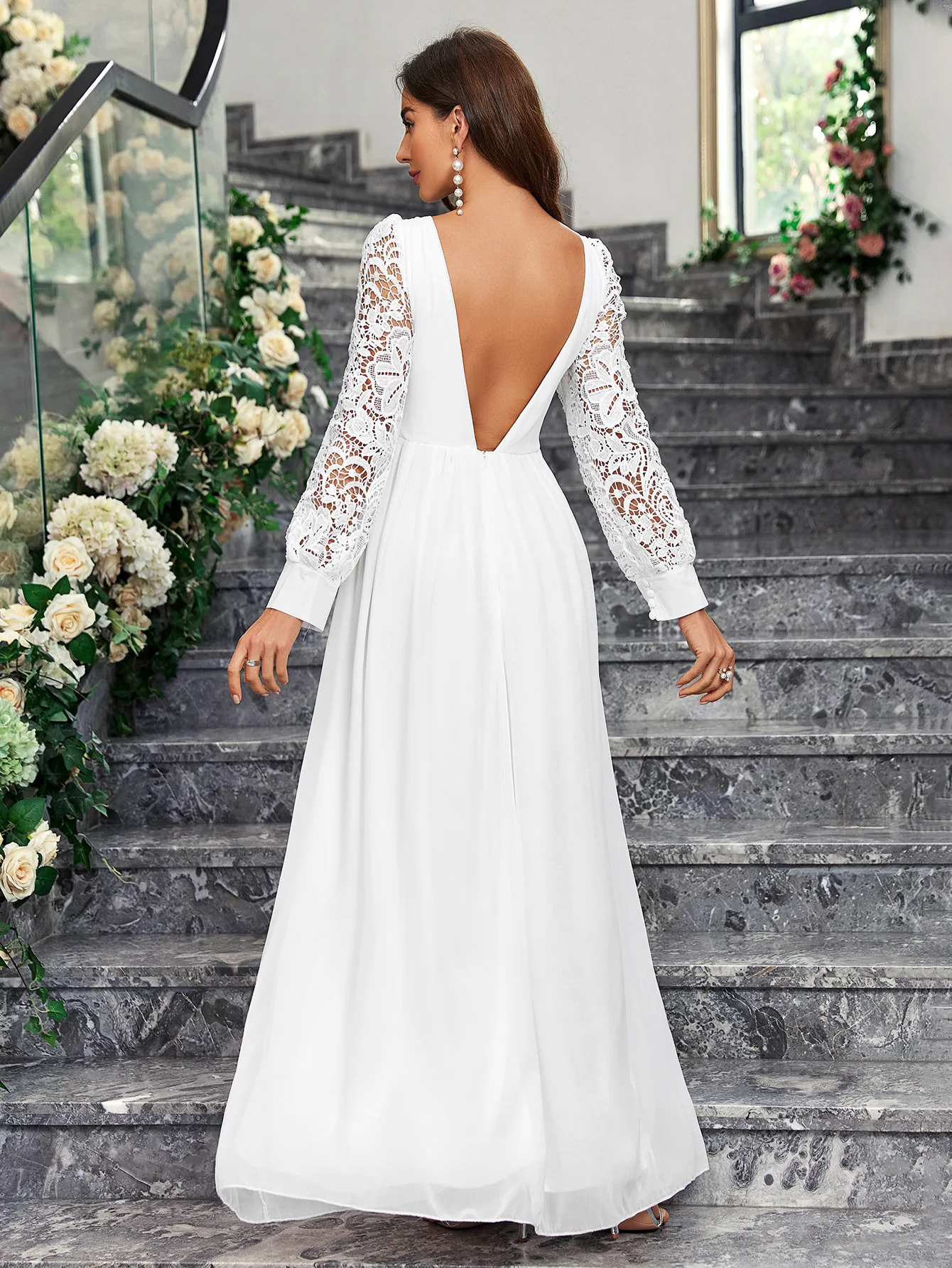 Long Sleeves Lace Bridal Gown Romantic Boho Jersey Wedding Dress Exquisite Casual Bridal Dress Vestido De Noiva