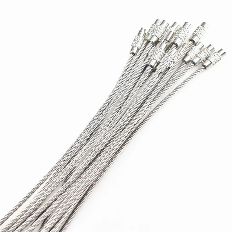 10pcs Wire Rope Key Chain Set Stainless Steel Keychains with Flashlight Carabiner Cable Key Ring Luggage Tag Screw Lock Gadget