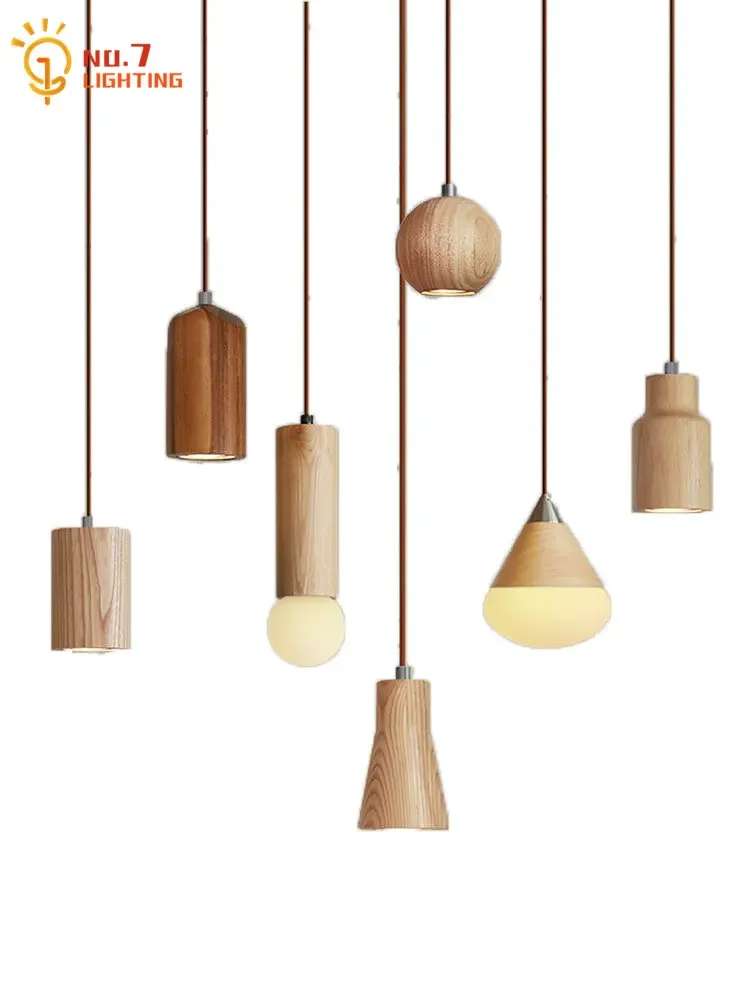 Japanese Design Minimalist Wooden Pendant Lights LED E27 Zen Art Decorative Hanging Light Fixture Kitchen Study Dining Room Bar