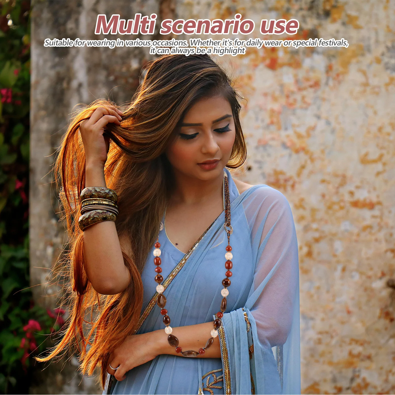 

Boho Beaded Necklace Women Handmade Vintage Style Jewelry Gift Retro Chunky Strand Necklace Summer Beach Accessories