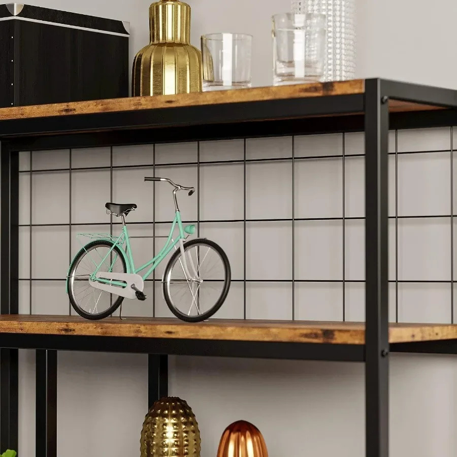 Bookshelves 6 Tiers, Industrial Etagere Heavy Duty Shelves for Living Room, Black Metal with Wood, Rustic Style and Adjustable view 5