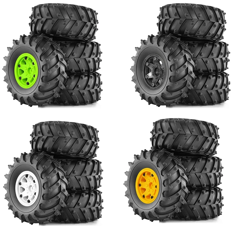 ABRU-4Pcs 128Mm 1/10-Monster Beadlock Wheel Rim Rubber Tire Set For 1/10 RC Crawler Car TRX4 D90 D110 Axial SCX10