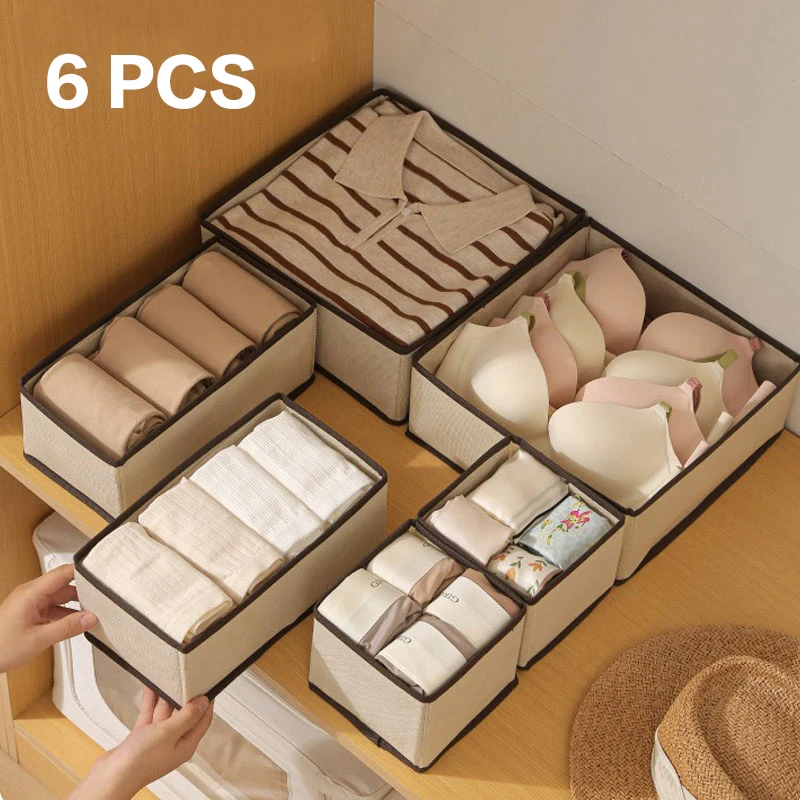 

6 PCS Non-woven storage box Socks bra underwear drawer type six-piece organizer foldable storage box