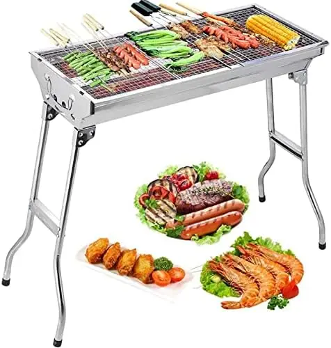 

Portable Charcoal Grill – Foldable Stainless Steel BBQ Smoker for Camping, Hiking, Picnics, Outdoor Cooking – Large