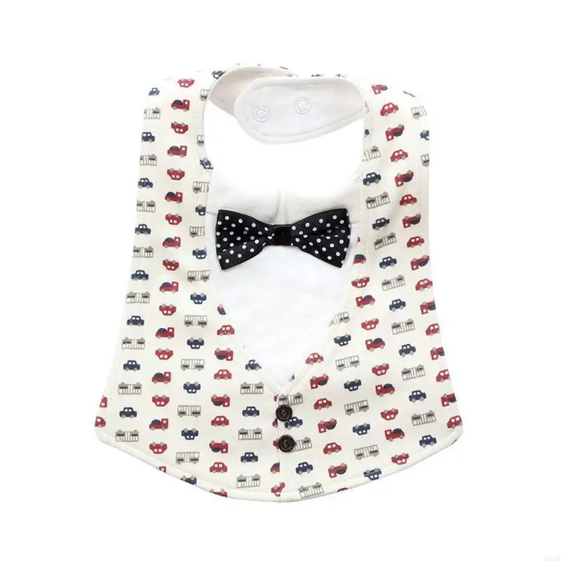 

95AE Boho Polka Dot Baby Tux Cotton Drooler Bibs Four-layer Bow Tie for Eating Bibs for Newborn Infant for Drooling Saliva