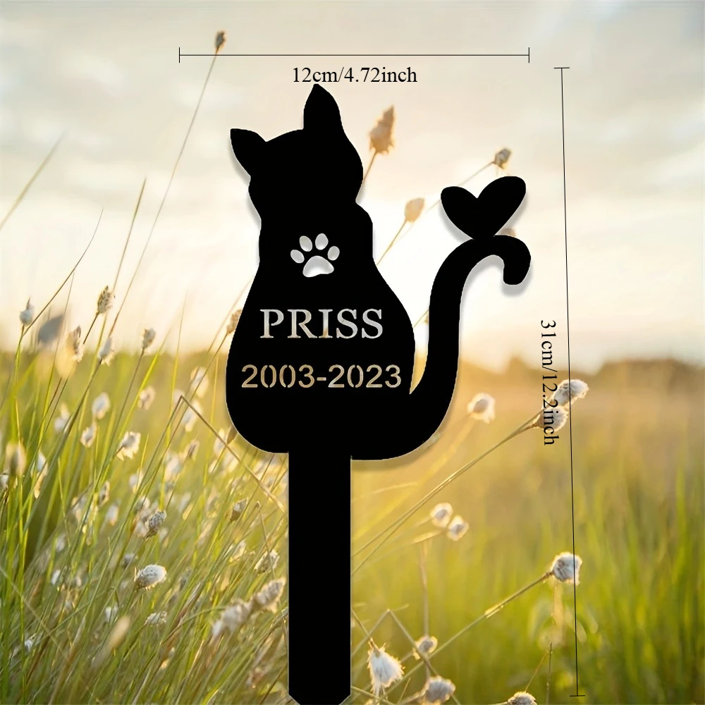 Cat Pet Memorial Metal Garden Stake | Personalized Grave Marker | Outdoor Yard/Cemetery Decor | Halloween & Christmas Gift