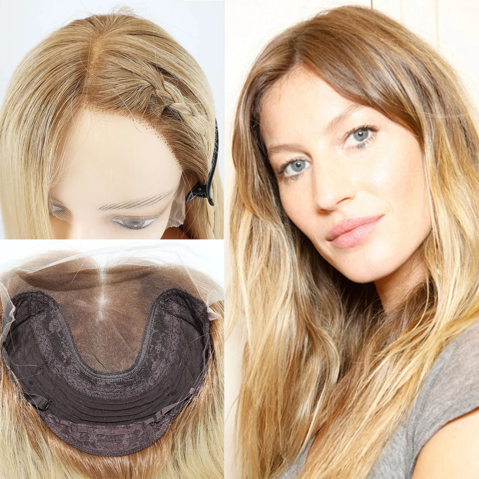 

Women's Lace Front Jewish Wig 16 Inch Silky Straight Blonde Virgin European Human Hair Two Tone Wig for Enhanced Natural Look