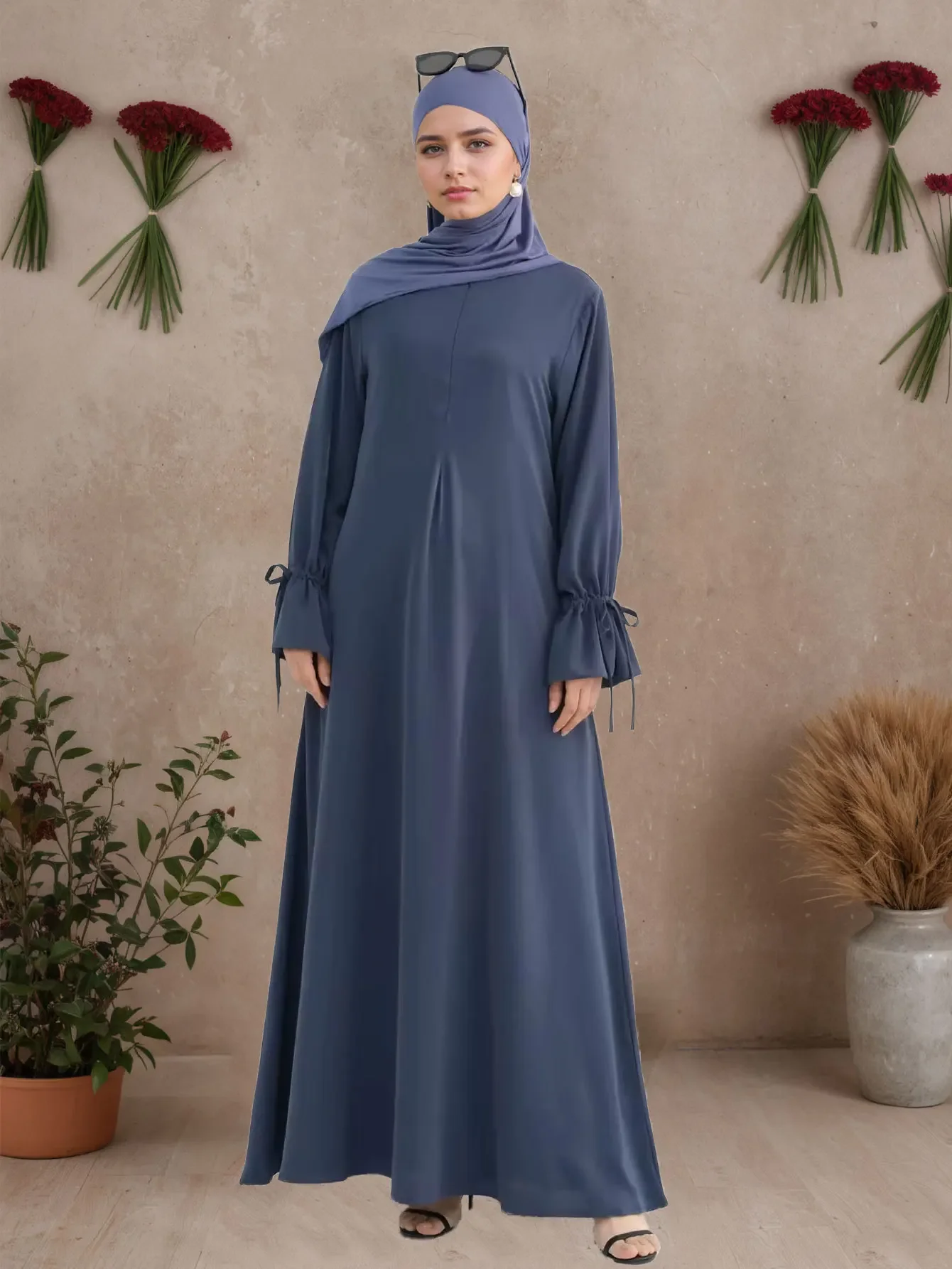 Eid Vrouwen Jurk Moslim Abaya Party Jalabiya Ramadan Lange Jurken Lace-up Mouw Vestidos Largos Arabische Lange Gewaad Marokko kaftan