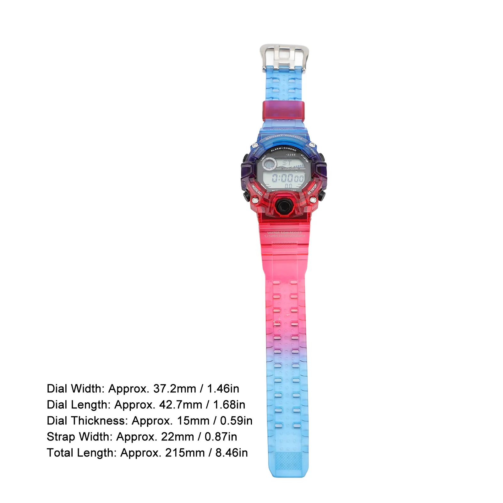 Dual Time Chronograph Watch Multifunction Round Digital Watch 50m Water Proof Electronic Watch Luminous Countdown for Outdoor