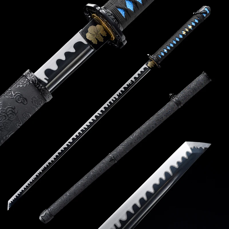 

Tradition Chinese Swords Saber Catana High Manganese Steel With Black Color Real Handmade Full Tang For Training No Sharp