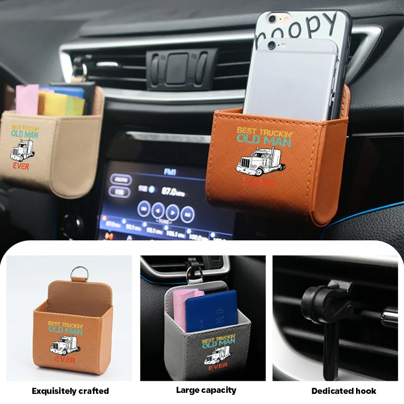 

Hanging storage box for car air vents- Classic Semi Truck Sketch with Bold Slogan -Car mini storage