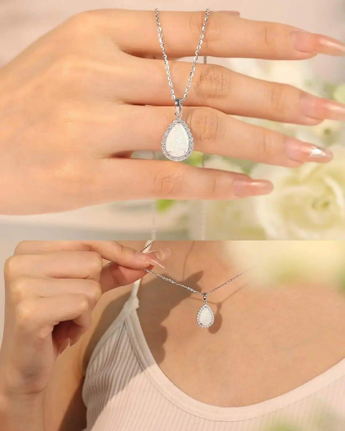 Fashion Colorful Sequin Teardrop Shape Necklaces Silver Lace Pendant Necklace for Women Graduation Party Jewelry Gift image 4