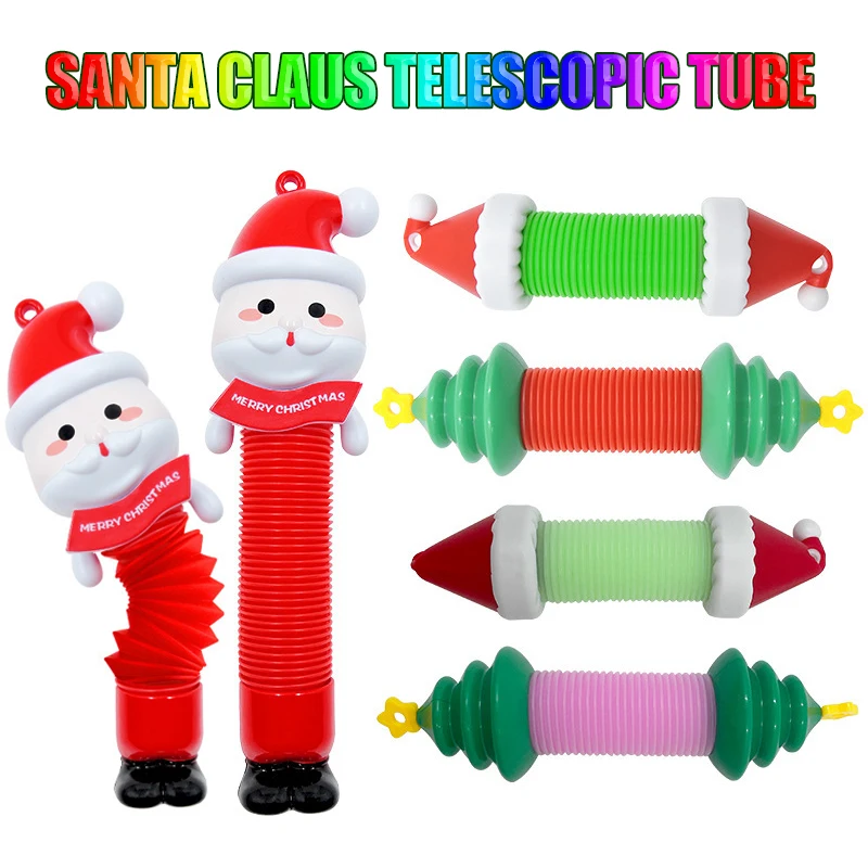 

Christmas Series Telescopic Tube Puzzle Decompression Toys Cartoon Christmas Tree Santa Claus DIY Stretch Stretch Tube Toy Gift