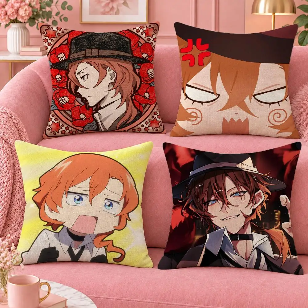 Anime Bungo Stray Dogs Chuuya Cushion Cover Cute Cartoon Throw Pillow Cover Soft Plush Cushion Cover Sofa Bedroom Home Decor