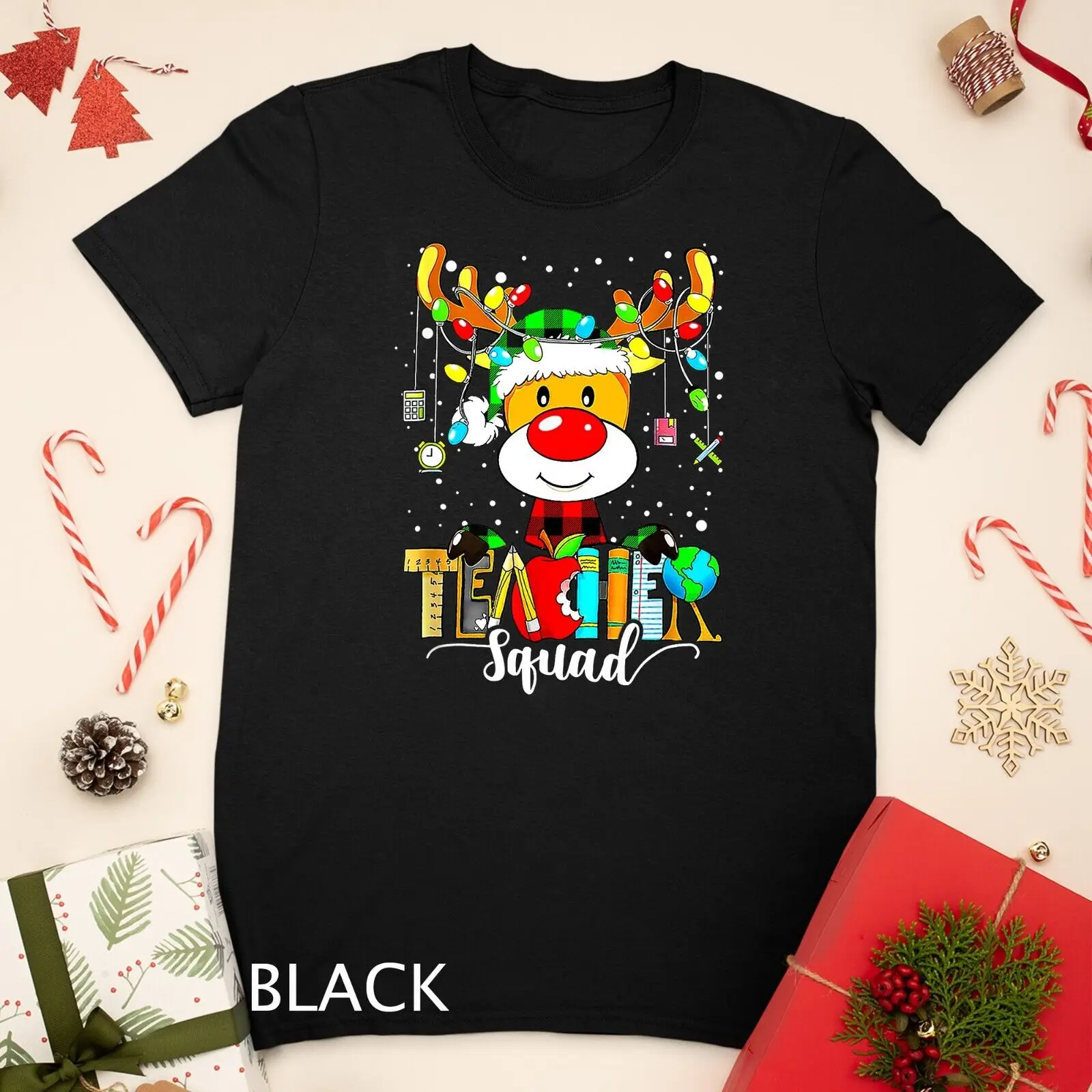 

Teacher Squad Reindeer Funny Teacher Christmas Lights Xmas Unisex T-shirt