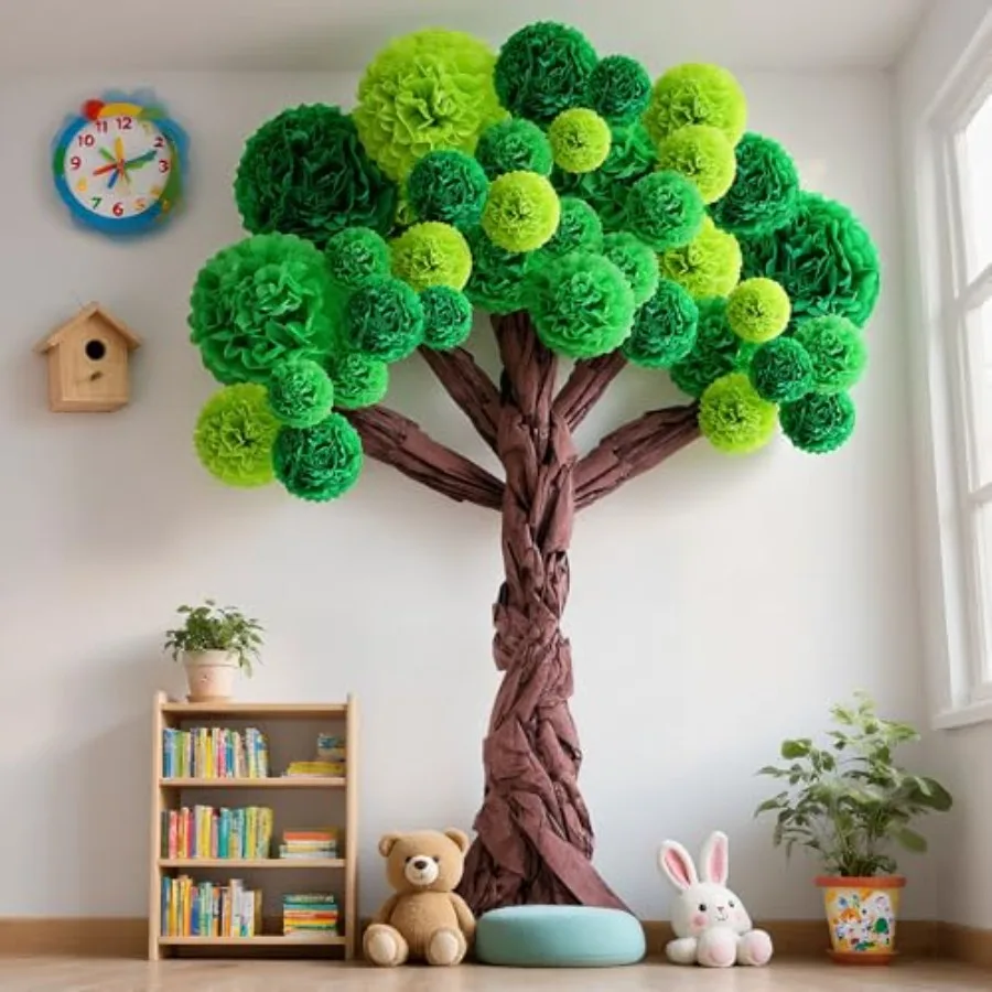 

Classroom Tree Bulletin Board Set DIY 3D Cardboard Tree with Paper Pom Poms Kraft Craft Bulletin Board Wall Educational Welcome
