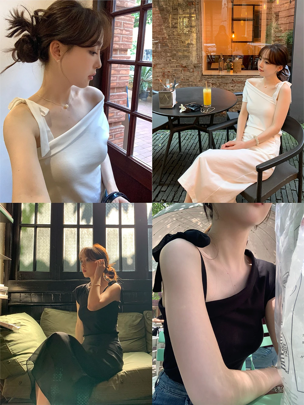 

Faionable Knot oulder T-irt Women's ort Sve Cotton Blend Elastic Comfort Fit Summer Top LE LALIN