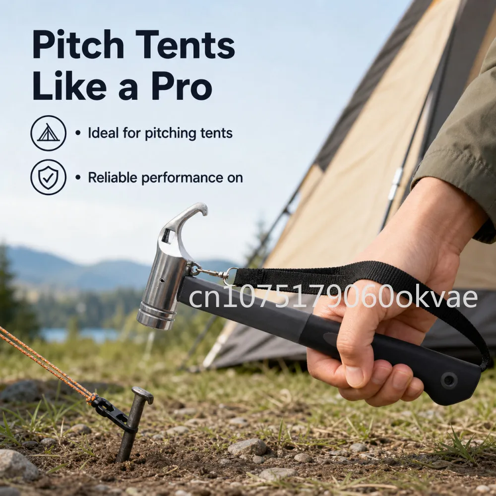 Outdoor Camping Tent Hammer Multifunctional Steel Stake Puller with Lanyard Portable Tent Nail Hammer for Hiking Accessories